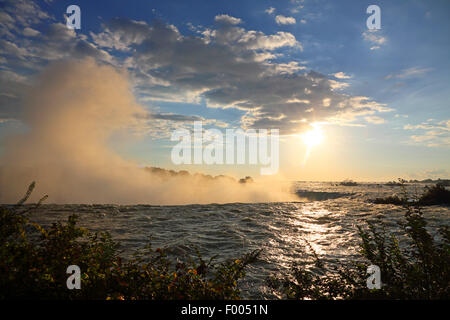 Niagara falls, sea spray over headwater after sunrise, Canada, Ontario, Niagara Stock Photo