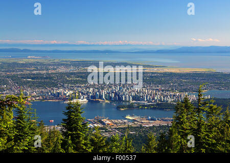 view from Grouse Mountain to Vancouver, Canada, Vancouver Stock Photo