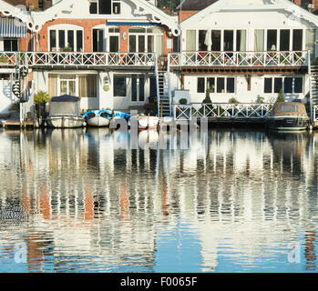 Henley on Thames riverside houses in the early morning sunlight. Oxfordshire, England Stock Photo