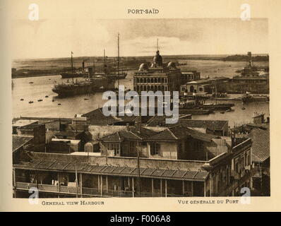Port Said, Egypt — 1900s — A postcard of the Suez Canal city at the mouth of the Suez Canal on the Mediterranean Sea, a view of the port.   COPYRIGHT PHOTOGRAPHIC COLLECTION OF BARRY IVERSON Stock Photo