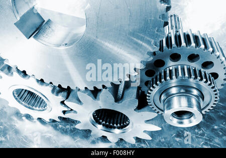 aerospace cogwheels and gears in titanium and steel Stock Photo