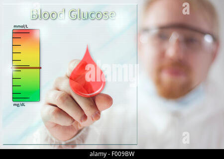 Physician and Cholesterol Level Meter at Screen Stock Photo