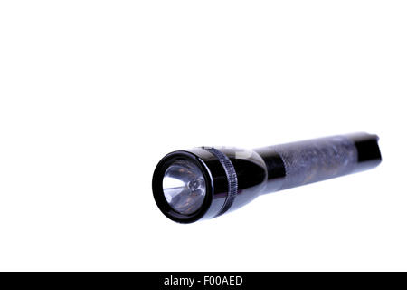 Small black flashlight isolated on a white background with copy space Stock Photo