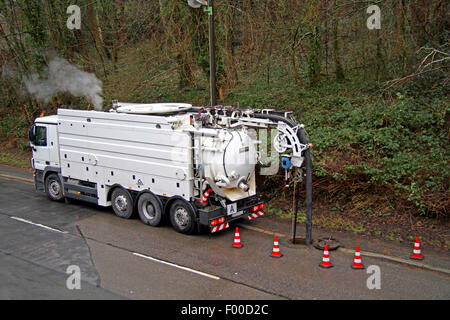 vacuum truck cleaning the canalisation, Germany Stock Photo