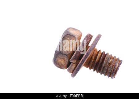 Macro shot of an old rusted screw isolated on white with copy space Stock Photo