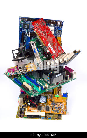 piled up mainboards, computer scrap Stock Photo