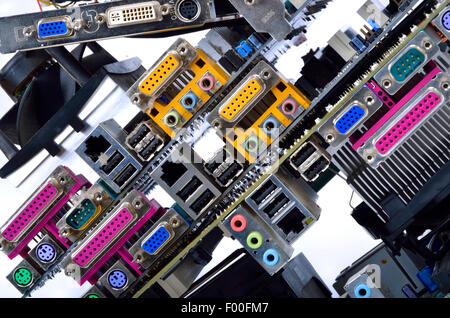 piled up mainboards, computer scrap Stock Photo