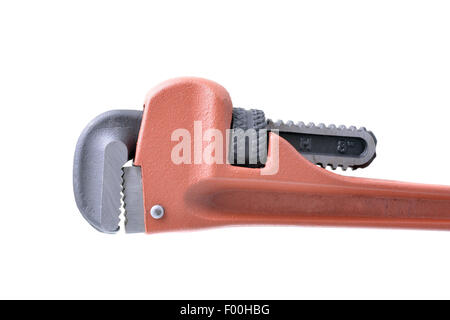 Macro shot of a pipe wrench isolated on a white background Stock Photo