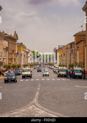 Via della Conciliazione road leading up toward St Peters Square and the Vatican. Rome, Italy.