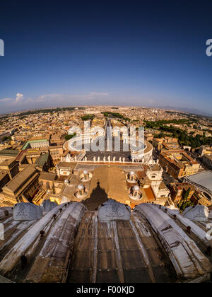 St Peter's Square shot from the dome of St. Peter's Basilica, Vatican City, Rome. Italy. Stock Photo