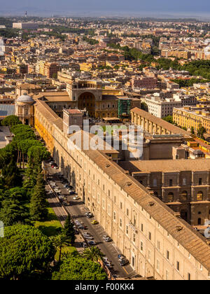 Vatican Museums shot from the dome of St. Peter's Basilica, Vatican City, Rome Italy. Stock Photo