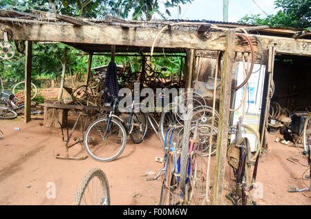 Local bicycle shop in the countryside of Ghana Stock Photo