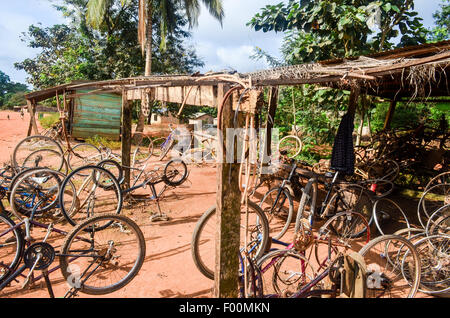 Local bicycle shop in the countryside of Ghana Stock Photo