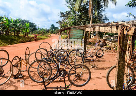 Local bicycle shop in the countryside of Ghana Stock Photo