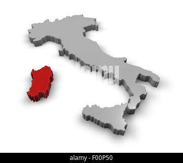 3d Map of Italy Regions Sardinia Stock Photo