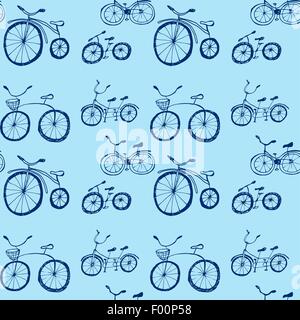 Cute doodle bicycles on white background. Stock Vector