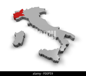 3d Map of Italy Regions Piemonte Stock Photo