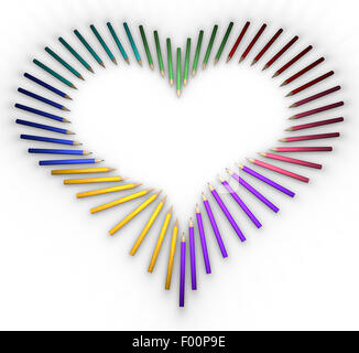 Pencils in heart shape on white background Stock Photo