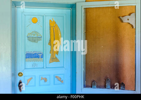 Painted door at Blumenschein Home & Museum, Taos. New Mexico. USA Stock Photo