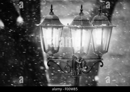 Street lamp in winter. Black and white photo Stock Photo