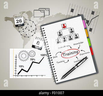 Training concept illustration design over a notebook Stock Photo