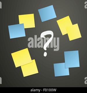 Sticky notes and Question mark on blackboard as brainstorming concept vector illustration. Stock Vector