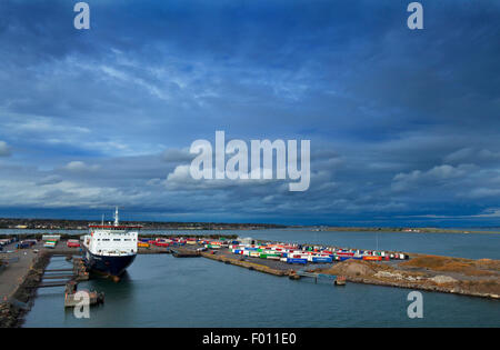 Container Docks at the Mouth of the River Liffey, Looking north, Dublin City, Ireland Stock Photo
