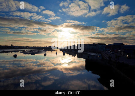 Early morning over the Colligan River running into Dungarvan Harbour, with Abbeyside on left bank, Dungarvan, County Waterford, Ireland Stock Photo