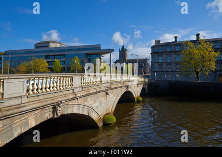 O'Donovan Rossa Bridge (1813) with Christchurch Cathedral and  Dublin Corporation Civic Offices on Wood Quay. Dublin City, Ireland Stock Photo