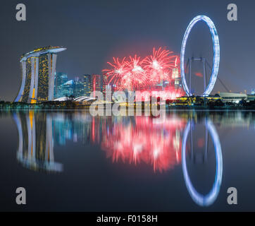 Beautiful fireworks fireworks's 50th Birthday in Marina Bay at Singapore Stock Photo
