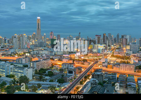 Bangkok city in night view with nice sky, Thailand Stock Photo