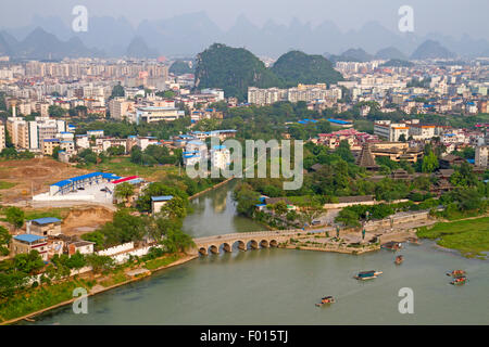 View over Guilin and the Li River from Folded Brocade Hill Stock Photo