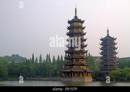 Sun and Moon Pagodas on Shan Lake Stock Photo