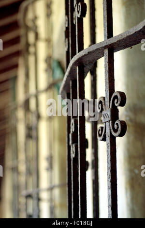 Architectural Close Up Detail of Wrought Iron Gate Stock Photo