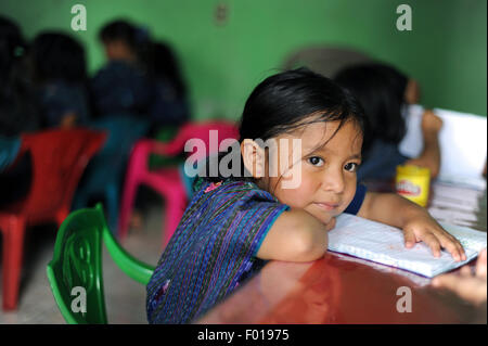 A maya indigenous girl in preschool in San Antonio Palopo, Solola, Guatemala. Stock Photo