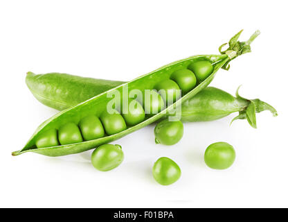 Fresh green peas isolated on white background. Clipping Path Stock Photo