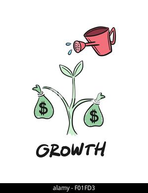 Digitally generated Watering can pouring water over money tree Stock Vector