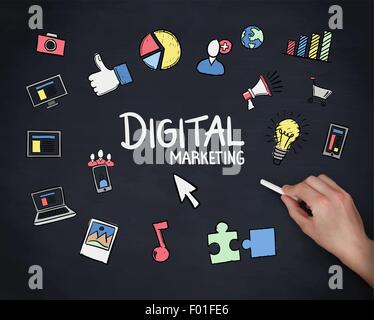 Digital marketing concept vector against black background Stock Vector