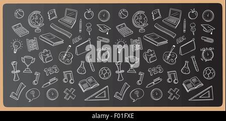 Chalk drawn education icons vector on chalkboard Stock Vector