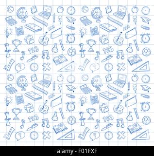 Biro drawn education icons vector on squared paper Stock Vector