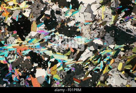 Muscovite or Common Mica, silicate, using crossed Nicols. Stock Photo