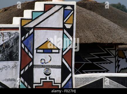 Mural in a Ndebele village, South Africa. Stock Photo