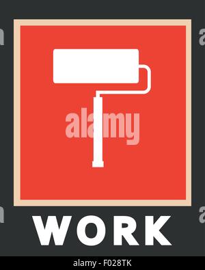 Paint roller simple icons in color rounded square frames on white ...