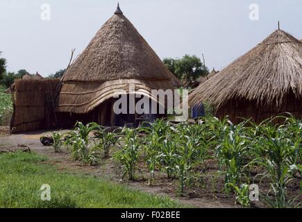 Huts in Itang in the Gambela Region, Ethiopia. Stock Photo