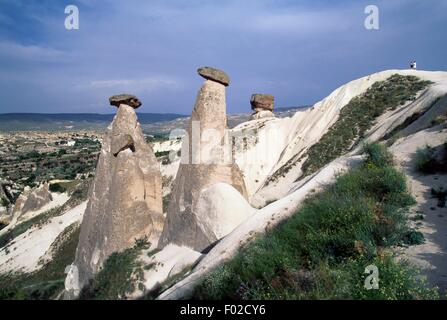 Fairy chimneys (volcanic rock pyramids), near Urgup, Cappadocia, Turkey. Stock Photo