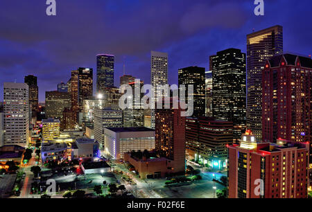 Downtown Houston at night, Texas, USA Stock Photo