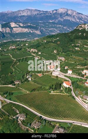 Aerial view of the Val di Cembra - Province of Trento, Trentino-Alto Adige Region, Italy Stock Photo