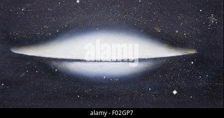 Astronomy - Lenticular Sombrero Galaxy (M104) in Virgo constellation, illustration. Stock Photo