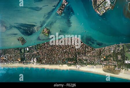 Aerial view of the Lido di Venezia - Province of Venice, Veneto Region, Italy. Stock Photo