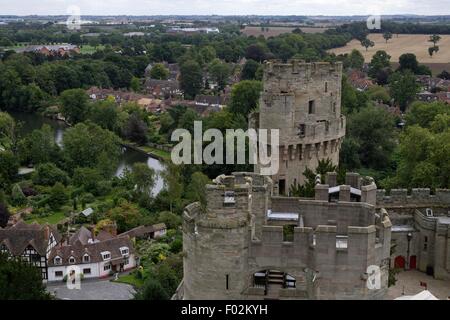 Aerial view of Warwick Castle - Warwickshire, Midlands, England, United Kingdom Stock Photo
